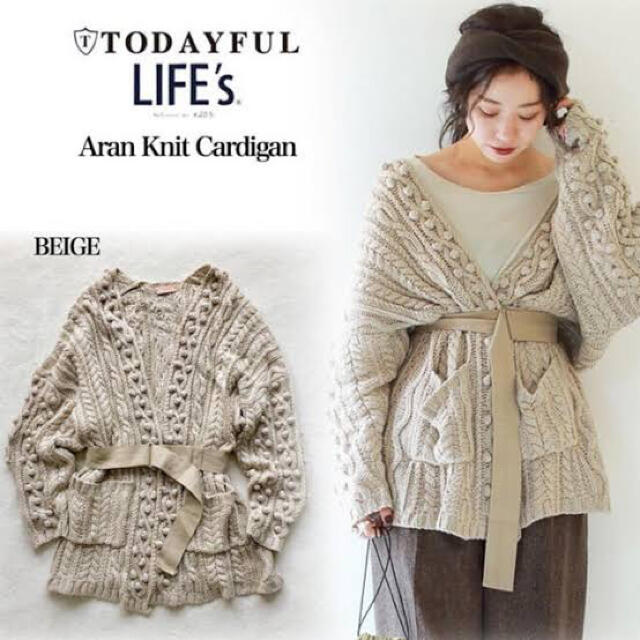 todayful/life's/トゥデイフル/アランニットカーディガン/ベージュ todayful/life's/トゥデイフル/アランニットカーディガン/ベージュ