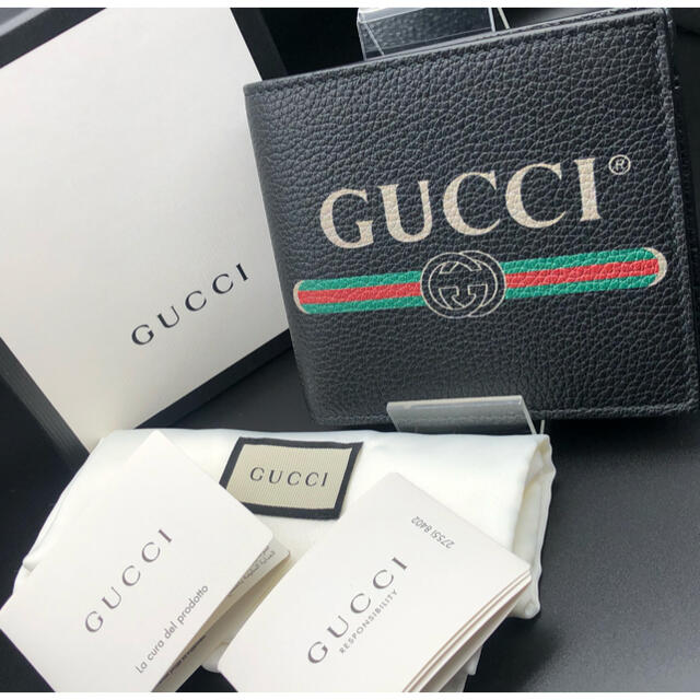 Gucci(グッチ)の新品未使用　GUCCI ロゴ　プリント　折り財布　ブラック　シェリーライン メンズのファッション小物(折り財布)の商品写真