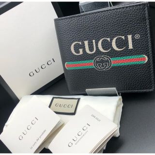 グッチ(Gucci)の新品未使用　GUCCI ロゴ　プリント　折り財布　ブラック　シェリーライン(折り財布)