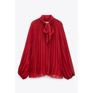 ザラ(ZARA)のZARA ザラ プリーツ入りブラウス レッド 赤(シャツ/ブラウス(長袖/七分))