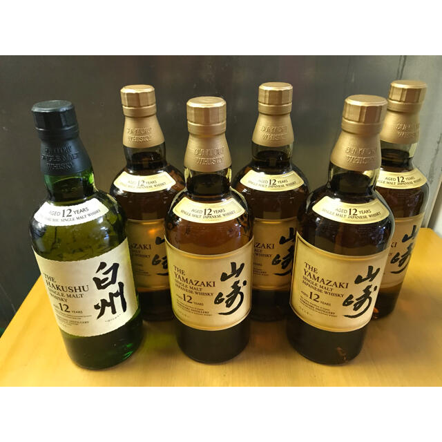 白州12年(700ml)1本と山崎12年(700ml)5本の計6本セット