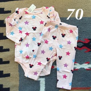 ベビーギャップ(babyGAP)の新品☆babygap☆ミニー　ボディシャツ&パンツセット☆70㎝(ロンパース)