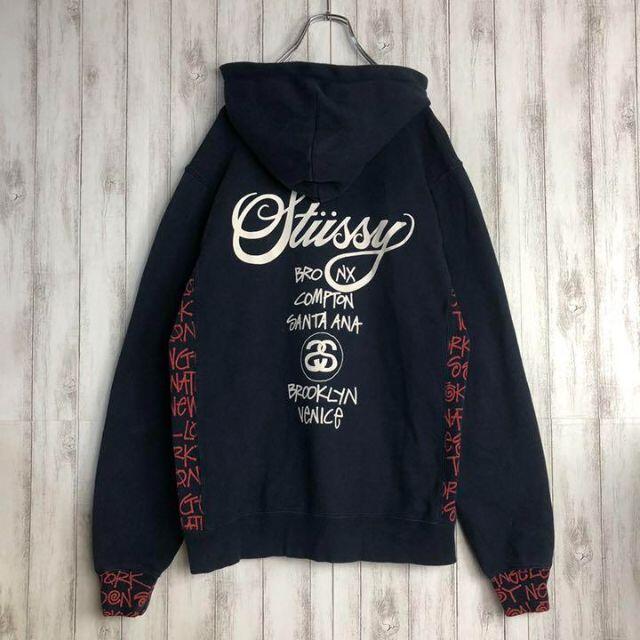 stussy ステューシー　総柄　パーカー　ワールドツアー