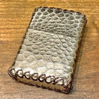 [本革] zippo用 レザーケース 革巻き メタリック パイソン柄(タバコグッズ)