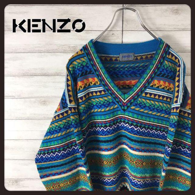 KENZO(ケンゾー)の【総柄デザイン】 ケンゾー☆90s 総柄ニット　マルチカラー メンズのトップス(ニット/セーター)の商品写真