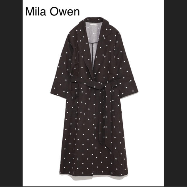 Mila Owen(ミラオーウェン)の☆最終値下げ☆ Mila Owen ベルト付リネンチェスターコート ドット柄 レディースのジャケット/アウター(チェスターコート)の商品写真