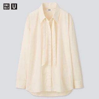 ユニクロ(UNIQLO)の【新品未使用タグ付】UNIQLO U オーバーサイズボウタイシャツホワイトS売切(シャツ/ブラウス(長袖/七分))