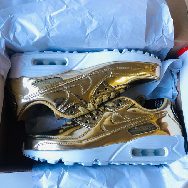 日本製・綿100% 新品W AIR MAX 90 SPメタリックパック金ゴールドGOLD