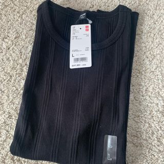 ユニクロ(UNIQLO)の【送料込】ユニクロ　ランダムリブT ブラック(Tシャツ(半袖/袖なし))