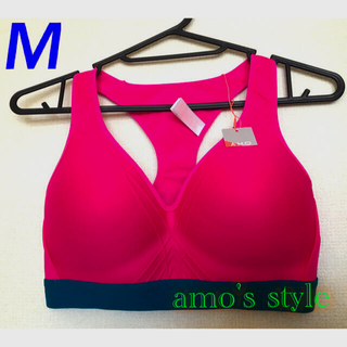 アモスタイル(AMO'S STYLE)のトリンプ　アモスタイル　スポーツブラ　スポブラ　ピンク×グリーン　Mサイズ(ブラ)