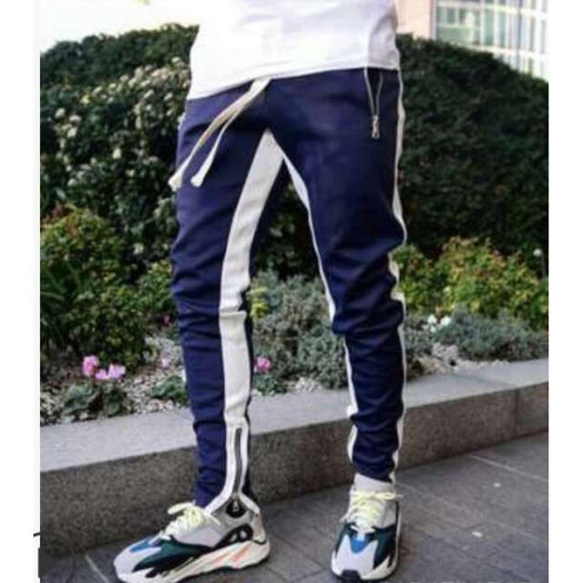 ラインパンツ ジョガーパンツ メンズ スウェット 白 ホワイト 紺 ネイビー M メンズのパンツ(その他)の商品写真