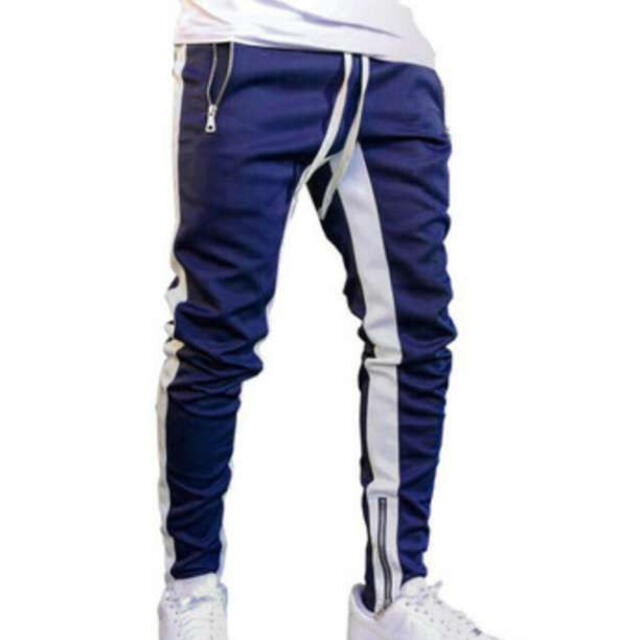 ラインパンツ ジョガーパンツ メンズ スウェット 白 ホワイト 紺 ネイビー M メンズのパンツ(その他)の商品写真