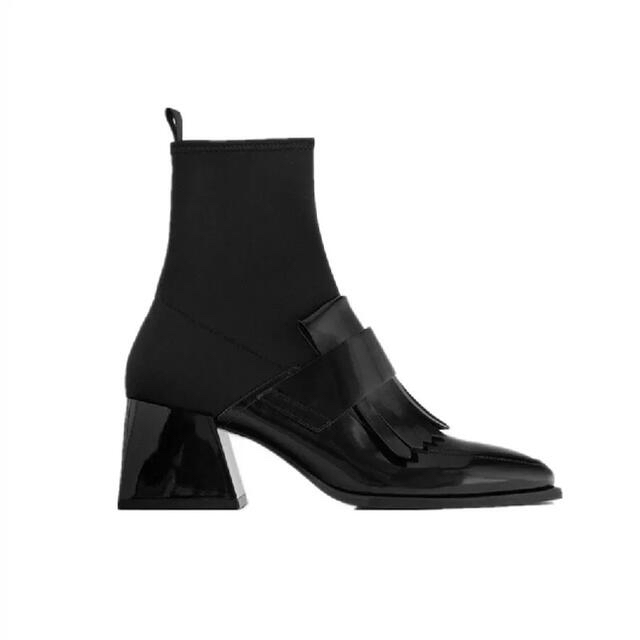美品】ZARA ザラ 黒 ブラック サイドゴアブーツ ソックスブーツ