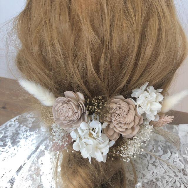 髪飾り【M1】ヘッドパーツ　ドライフラワー　結婚式　成人式　卒業式　和装　花 ハンドメイドのアクセサリー(ヘアアクセサリー)の商品写真