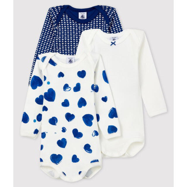 PETIT BATEAU(プチバトー)の【新品】プチバトー 18m 長袖ボディハートプリント3枚組 キッズ/ベビー/マタニティのベビー服(~85cm)(肌着/下着)の商品写真