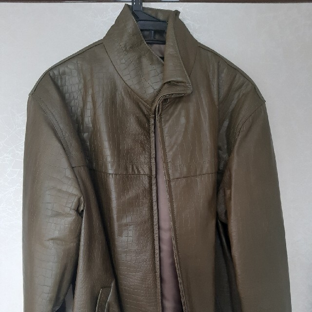 レザージャケット メンズ 韓国製 深緑 東大門 メンズのジャケット/アウター(レザージャケット)の商品写真