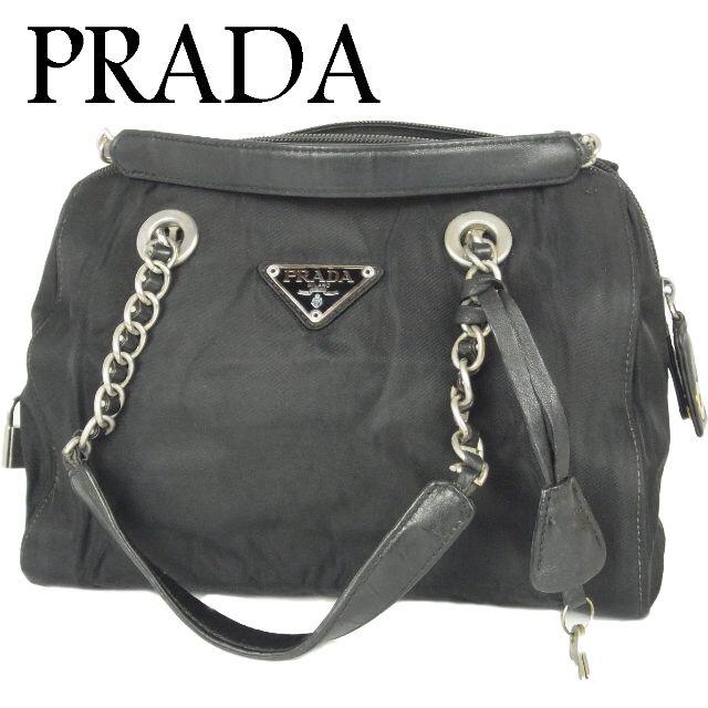 PRADA(プラダ)のプラダ PRADA ロゴ テスート ナイロン×レザー チェーン ハンド バッグ レディースのバッグ(ハンドバッグ)の商品写真