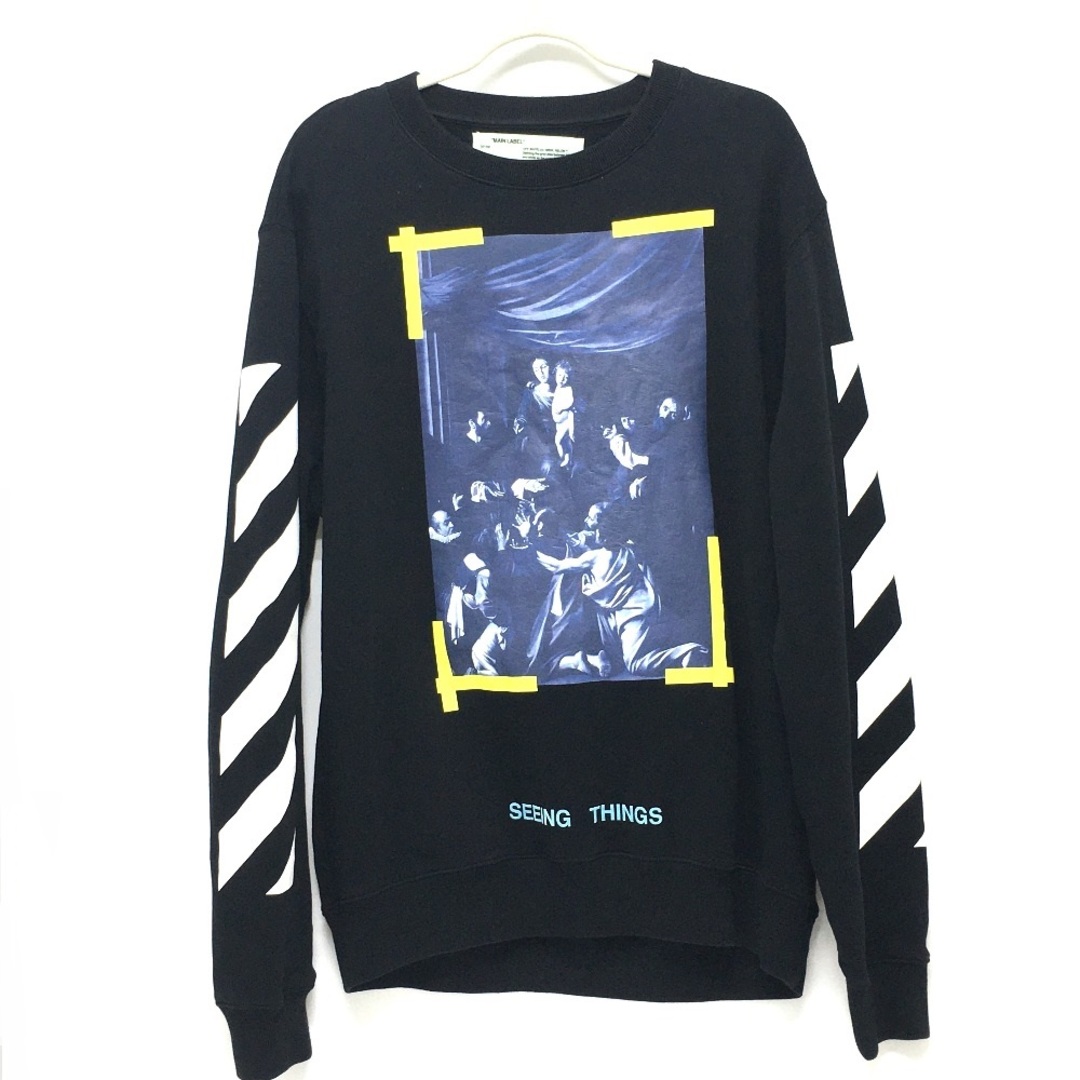 約52cm着丈オフホワイト OFF-WHITE CARAVAGGIO PAINTING ロザリオ OMBA003F17003016 Seeing Things スウェット トレーナー コットン ブラック