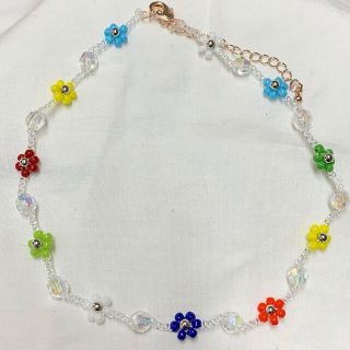 ディーホリック(dholic)のSALE‼️ハンドメイド　カラフルフラワービーズネックレス❤️おまけリング付き(ネックレス)