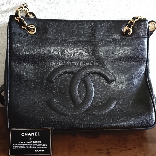 正規品*CHANEL ココマーク キャビアスキン チェーントートバッグ ブラック