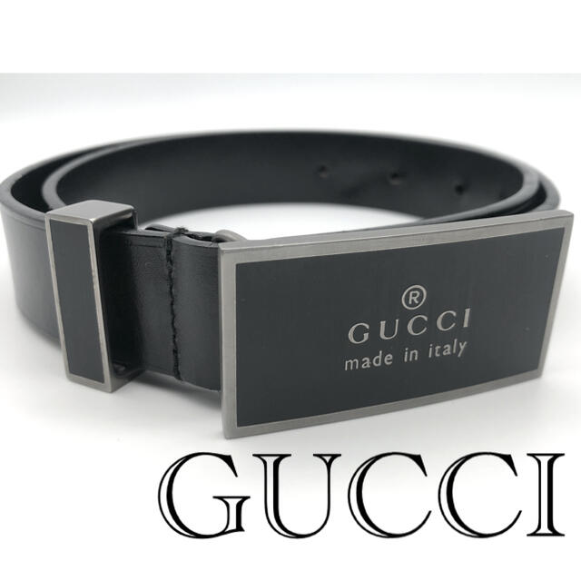 Gucci - 美品 GUCCI ベルト GUCCI ロゴ プレート ブラックの通販 by Y