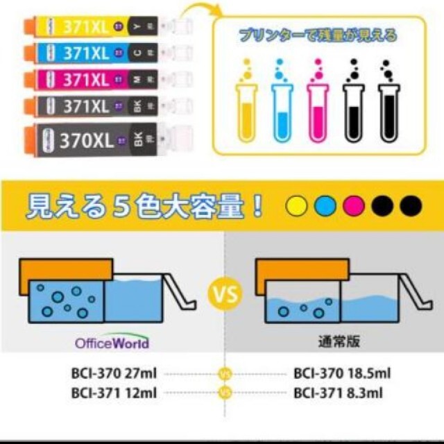 【mimi様専用】[大容量]キャノン 371 370 インク スマホ/家電/カメラのPC/タブレット(PC周辺機器)の商品写真