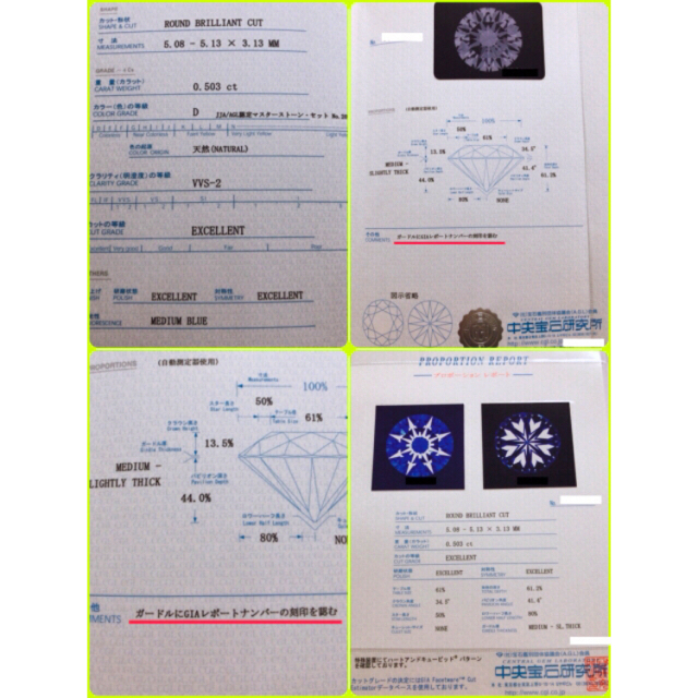 GIA 中央宝石鑑定書 プラチナダイヤリング ✨D.VVS.3EX.H&C✨ レディースのアクセサリー(リング(指輪))の商品写真