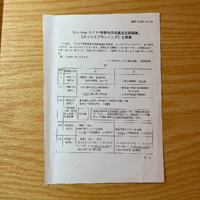 FPK CFP受験対策 精選過去問題集 タックスプランニング 2019〜2020 エンタメ/ホビーの本(資格/検定)の商品写真