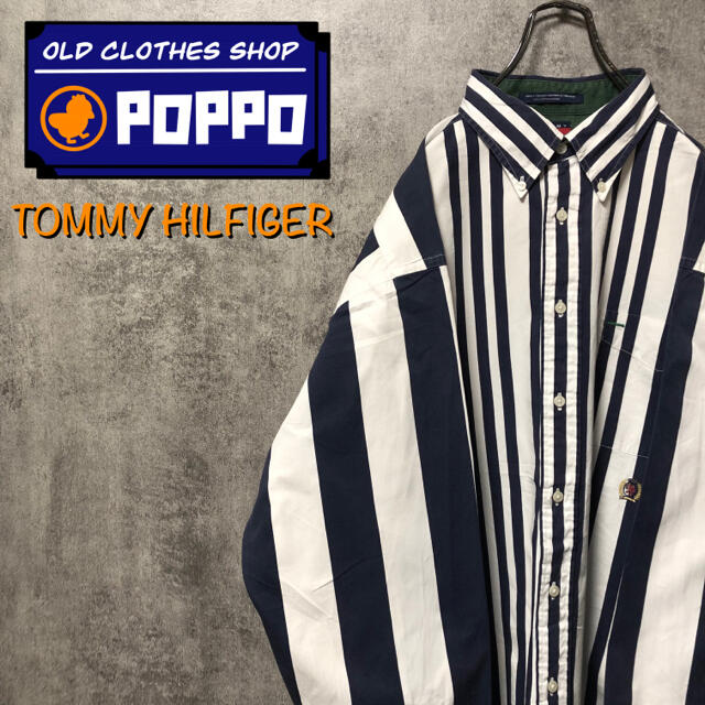 TOMMY HILFIGER(トミーヒルフィガー)のトミーヒルフィガー☆オールド刺繍ロゴ切替マルチストライプシャツ 90s メンズのトップス(シャツ)の商品写真