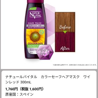 イシザワケンキュウジョ(石澤研究所)のナチュールバイタル カラーセーフヘアマスク ワインレッド(300ml)(カラーリング剤)