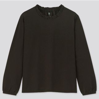 ユニクロ(UNIQLO)のユニクロ マーセライズコットンフリルT ブラック 150センチ(Tシャツ/カットソー)