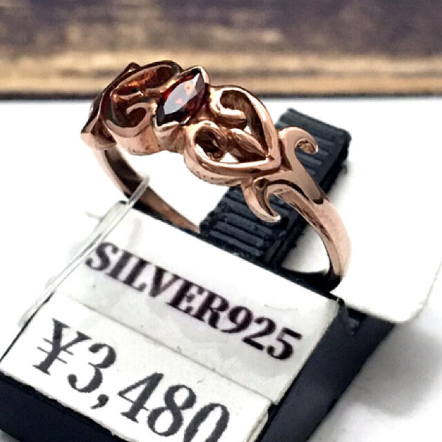 【4号】半額◆ハートレッドCZピンクゴールドピンキーリング本物シルバー925 レディースのアクセサリー(リング(指輪))の商品写真