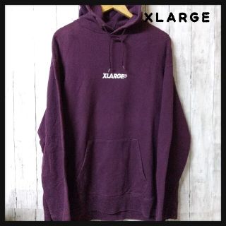 エクストララージ(XLARGE)のXLARGE スウェット パーカー フーディー 紫 刺繍 ロゴ 古着(パーカー)