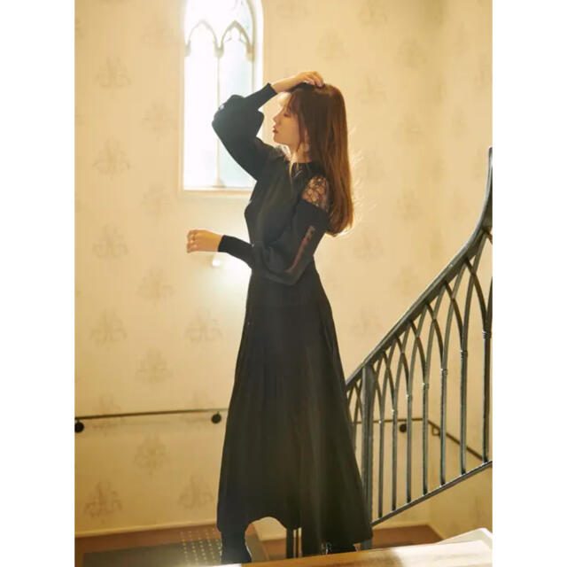 Herlipto Shoulder  Lace Knit Dress black