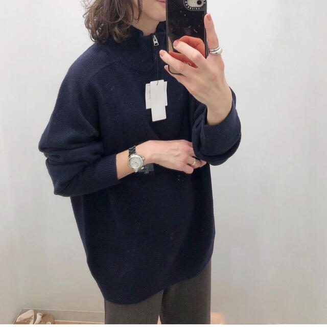 UNIQLO スフレヤーンハーフジップセーター M ナチュラル