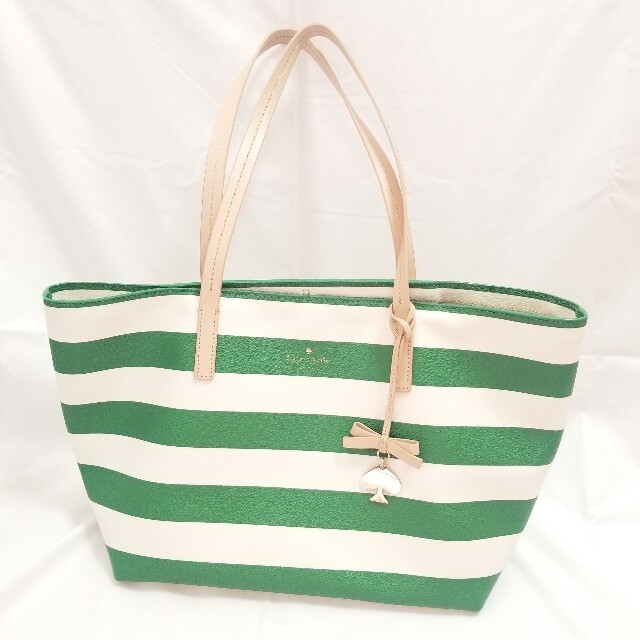 kate spade new york(ケイトスペードニューヨーク)のケイトスペード Kate Spade トートバッグ　ハンドバッグ　緑×白 レディースのバッグ(トートバッグ)の商品写真