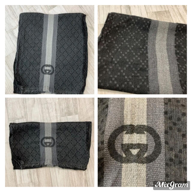 Gucci(グッチ)のグッチ銀座店購入 グッチ GUCCI メンズ ストール マフラー　グレー系 メンズのファッション小物(マフラー)の商品写真