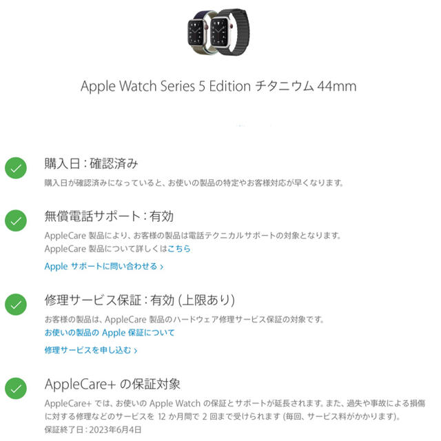 Apple Watch 5 44mm チタニウム AppleCare+