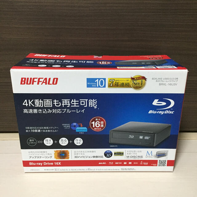 Buffalo(バッファロー)のBUFFALO 16倍速書き込み 外付ブルーレイドライブ BRXL-16U3V スマホ/家電/カメラのPC/タブレット(PC周辺機器)の商品写真