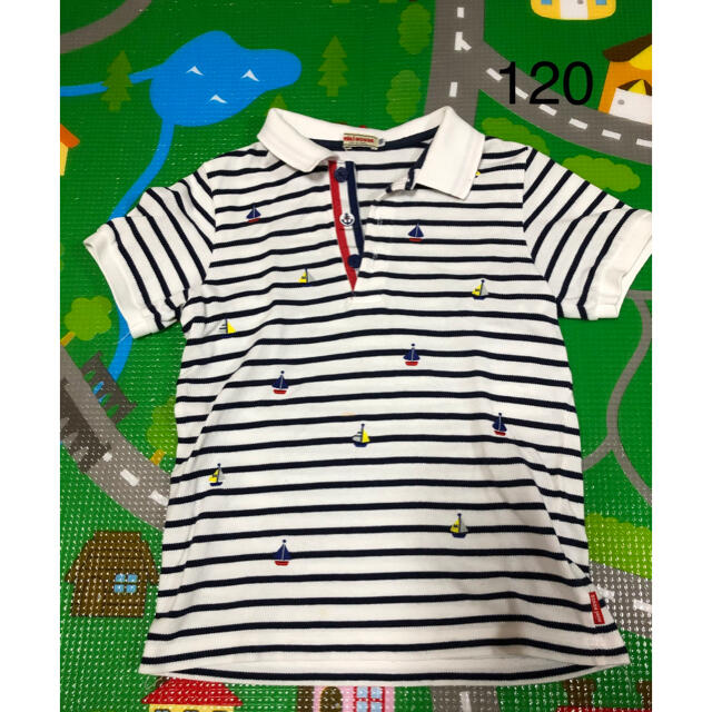 mikihouse(ミキハウス)の【中古】ミキハウス★ボーダーマリンポロシャツ★120 キッズ/ベビー/マタニティのキッズ服男の子用(90cm~)(Tシャツ/カットソー)の商品写真