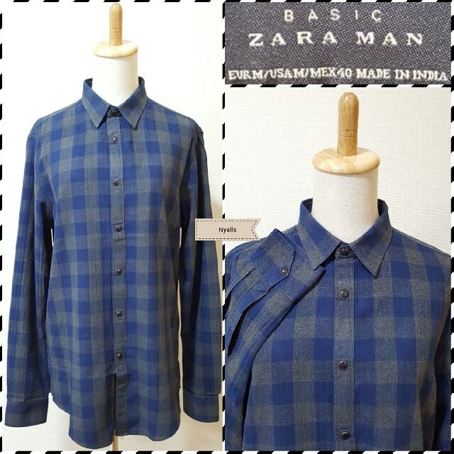 ZARA(ザラ)のZARA MAN★ヴィンテージ★チェック柄★ライトネルシャツ★長袖シャツ★青★灰 メンズのトップス(シャツ)の商品写真