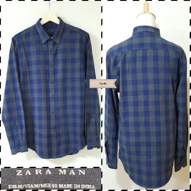 ZARA(ザラ)のZARA MAN★ヴィンテージ★チェック柄★ライトネルシャツ★長袖シャツ★青★灰 メンズのトップス(シャツ)の商品写真