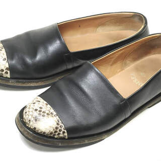 サンシー(SUNSEA)のSUNSEA サンシー Python Slip On パイソン切り替え レザースリッポン 1(23cm～23.5cm) ブラック レザーシューズ シューズ【中古】【SUNSEA】(スニーカー)