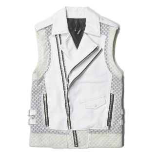 BYUNGMUN SEO ビュンムン エスイーオー 16SS MESH&LEATHER VEST メッシュレザーベスト 16SSBMVT-03 46 ホワイト ダブルライダースジャケット アウター【中古】【BYUNGMUN SEO】(ライダースジャケット)