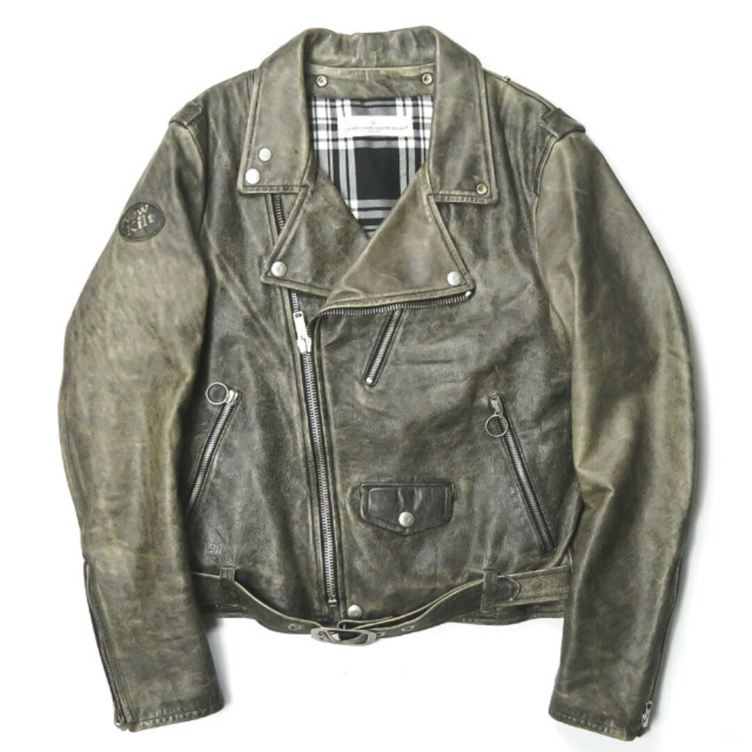 GOLDEN GOOSE ゴールデングース 16AW イタリア製 JACKET CHIODO GOLDEN クラックレザー ダブルライダースジャケット G29MP537-A1 XS ブラック 牛革 カウレザー ヴィンテージ加工 アウター【GOLDEN GOOSE】約45cm着丈