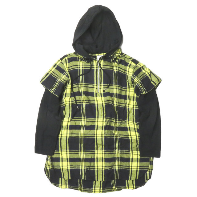 約48cm身幅Name. ネーム 18AW 日本製 WOOL/RAYON PLAID HOODED SHIRTS ONE PIECE ウールレーヨン チェックフーデッドシャツワンピース W-NMOP-18AW-002 2 イエロー トップス【Name.】