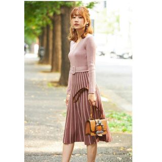 トッコ(tocco)のtocco closet ベルト付き配色ニットワンピース(ひざ丈ワンピース)