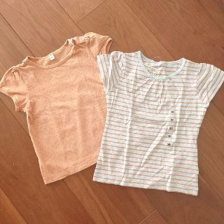 ムジルシリョウヒン(MUJI (無印良品))のMUJI 無印良品 90 女の子 Tシャツ 半袖 パブスリーブ 水玉 ボーダー(Tシャツ/カットソー)