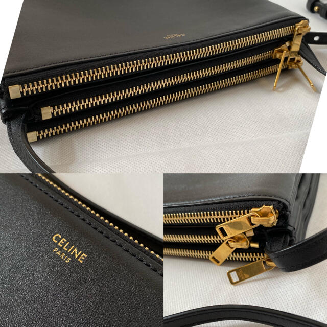 極美品❤CELINE セリーヌ トリオ スモール ショルダーバッグ 黒 ブラック