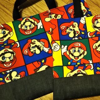 【ハンドメイド】レッスンバッグ　上履き入れ　セット　マリオ　服飾専門(バッグ/レッスンバッグ)